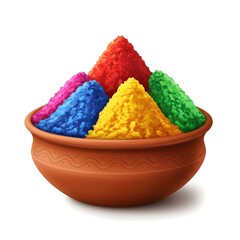 Vibrant Holi colors in earthen bowl for festive mood