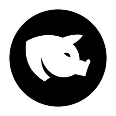 black and white illustration of a pig with background circle