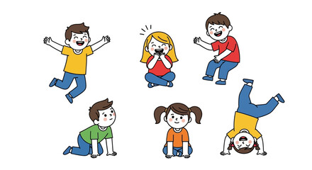 Engaging Cartoon Children Illustration Demonstrating Joyful Movement and Interactions for Various
