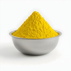 Vibrant yellow powder in bowl for Holi festival
