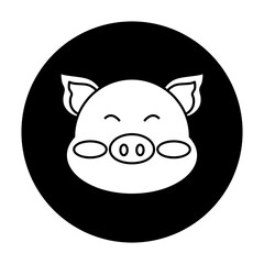black and white illustration of a pig with background circle