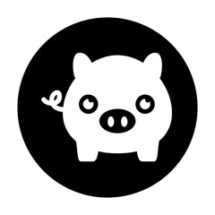 black and white illustration of a pig with background circle