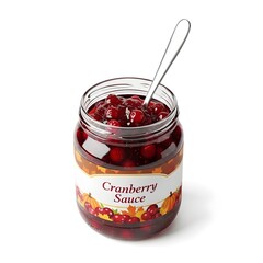 Festive cranberry sauce jar with spoon for holiday