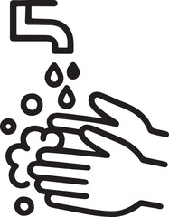 Handwashing Line Icon Hygiene Symbol with Faucet, Water Drops and Soap Bubbles Vector Illustration