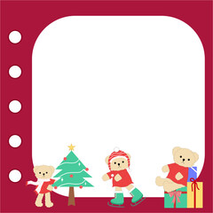 Cute Christmas Teddy Bear Frame Digital Note Paper, Winter Holiday Stationery Template