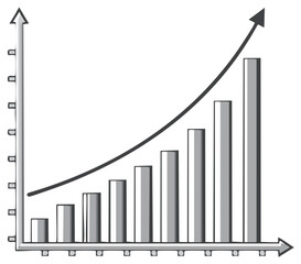 Hand drawn bar chart with an upward arrow showing business growth and success