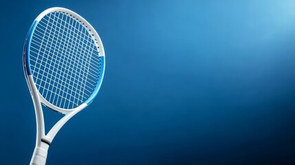 Tennis racket against vibrant blue backdrop racket for tennis sports on uniformly blue background