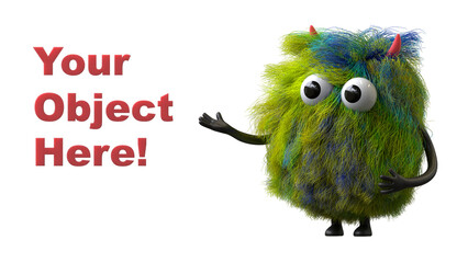 Fluffy, cute monster presents a space for 