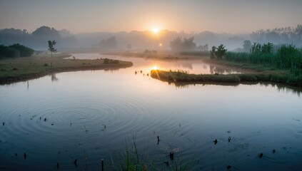 Sunrise over a peat bog in a natural reserve