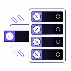 Modern Isometric Server Rack Illustration with Active & Inactive Modules for Tech Status