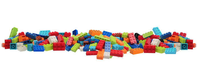 Colorful Plastic Building Blocks Pile on Transparent Background png