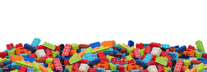Colorful Plastic Building Blocks Pile on Transparent Background png
