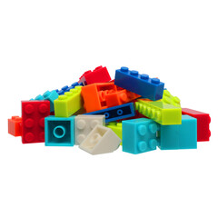 Pile of Colorful Plastic Building Blocks on Transparent Background png