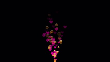 Heart and emoji particles rising animation on transparent background - Powered by Adobe