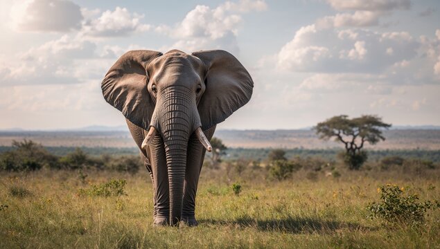 Portrait of a free-ranging wild elephant from Africa