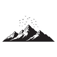 "Mountain landscape with flying birds icon"