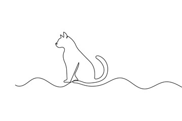 Minimalist cat one line art simple continuous outline vector illustration for modern design 
