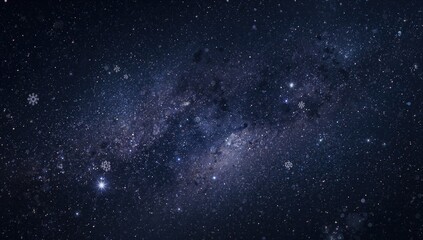 Fototapeta premium Starry night sky with falling snow, seasonal change