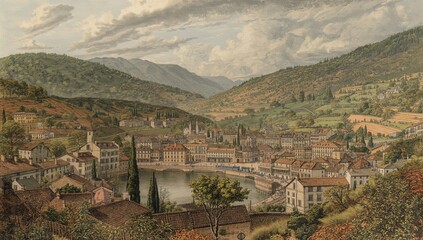 Historical perspective of a southern French town in the Aveyron region, illustrated by Forest and featured in L'Photo, Journal Universel, 1860