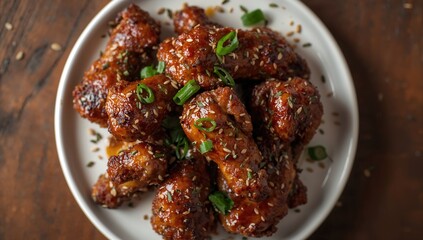Fototapeta premium Overhead shot of fried chicken legs soaked in a soy-based marinade with mixed herbs and spices