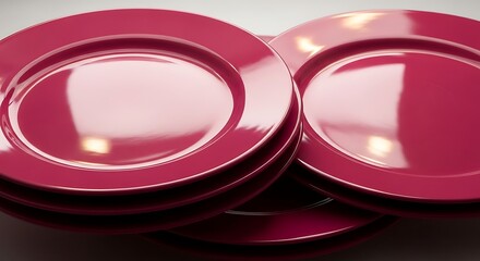 Stack of Shiny Carmine Plates: Modern Dinnerware Close-up for Restaurant Imagery