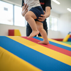 Close-up of Toddler Climbing Incline Mat