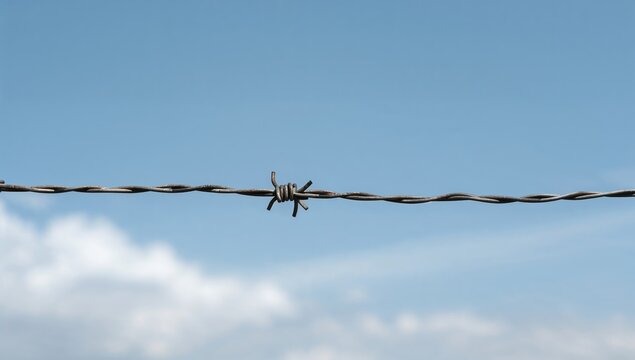 Barbed wire fencing, emphasizing security and boundary demarcation
