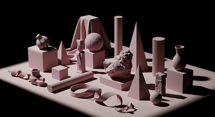 Abstract Still Life with Geometric Shapes in Pale Pink