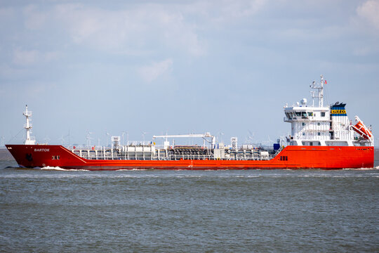 CUXHAVEN, GERMANY - 22.08.2020: Tanker BARTOK on the river ELBE 