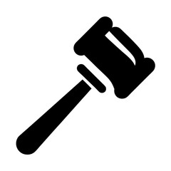 Judge gavel silhouette icon for legal concept, Black silhouette of a judge’s gavel, isolated on white background, commonly used for legal, court, or auction-related graphic designs.

