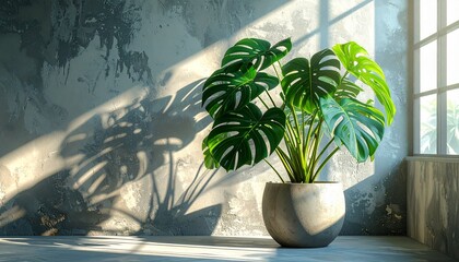 A monstera variegated plant in a minimalist pot