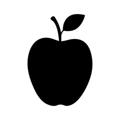 Silhouette of an apple with a stem and leaf on white background