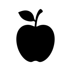 Simple black silhouette illustration of an apple with a leaf and stem