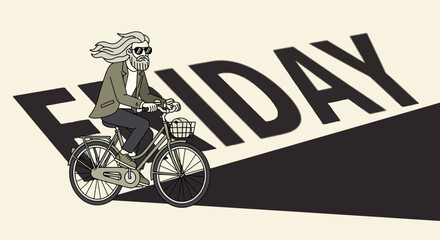 Obraz premium Hipster on a bicycle celebrating the end of the week, enjoying the freedom of Friday