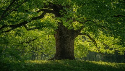 Fototapeta premium Lush tree growth amidst forest surroundings, symbolizing seasonal change