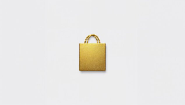 A golden shopping bag symbol on a white backdrop exemplifies the concept of financial investment and banking in a sleek, minimalist style.