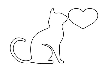 Cat continuous one line drawing minimalist style isolated outline vector illustration on white background
