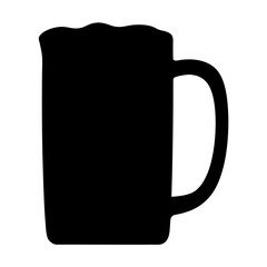Black silhouette of beer mug icon, Simple black icon of a beer mug with handle and frothy top, symbolizing beverages, alcohol, pubs, bars, and celebrations.  
