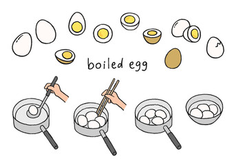 ゆで卵の手描きイラストセット