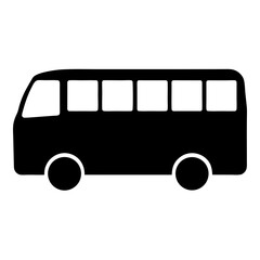 Silhouette of a classic minibus with multiple windows and round wheels