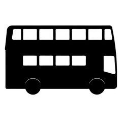 Silhouette of a classic double decker bus traveling down a busy street