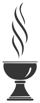 Stylized symbol of a censer with swirling smoke or incense rising