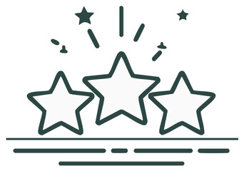 Three star rating icon with celebratory sparkles and lines