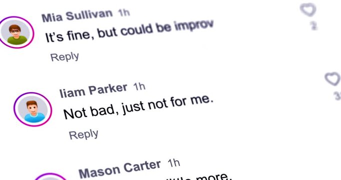 Negative customer reviews scrolling list, buyer bad testimonials on smartphone screen, unfavorable comments, footage