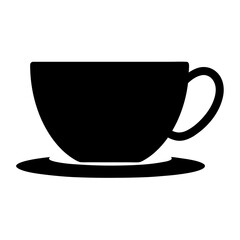 Silhouette image of a teacup resting on its saucer in black color