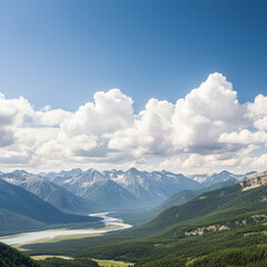 Obraz premium Panoramic View of a Serene Mountain Landscape with River