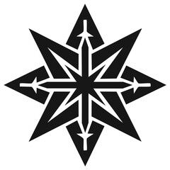 Obraz premium Eight Pointed Star Geometric Design: Black and White Icon Symbol with Abstract Rays