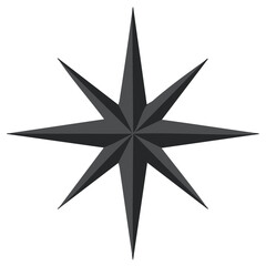 Obraz premium Eight Pointed Star Compass Rose Symbol in Deep Gray and Black