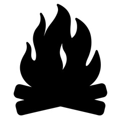 Silhouette of a blazing campfire with burning logs and tall flames