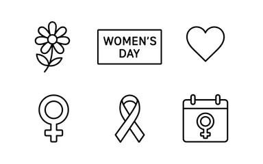 Women's day icons: minimalist line art symbols of empowerment and love
